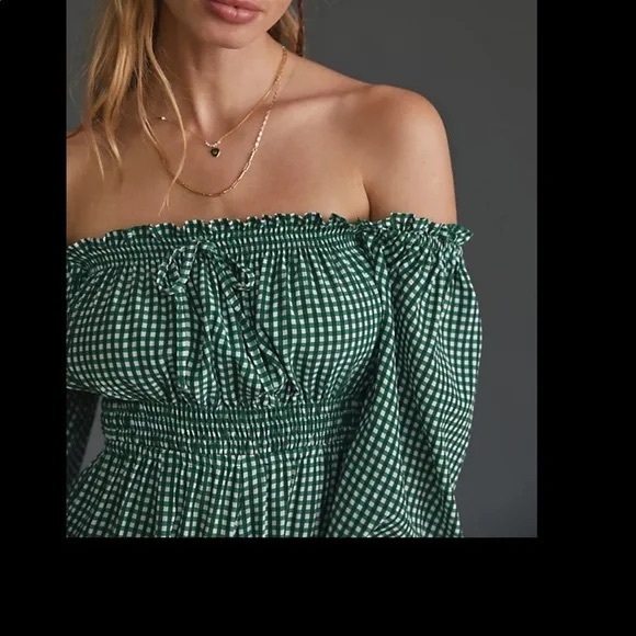 Anthropologie Faithfull The Brand Green Gingham Romper - Picture 2 of 7